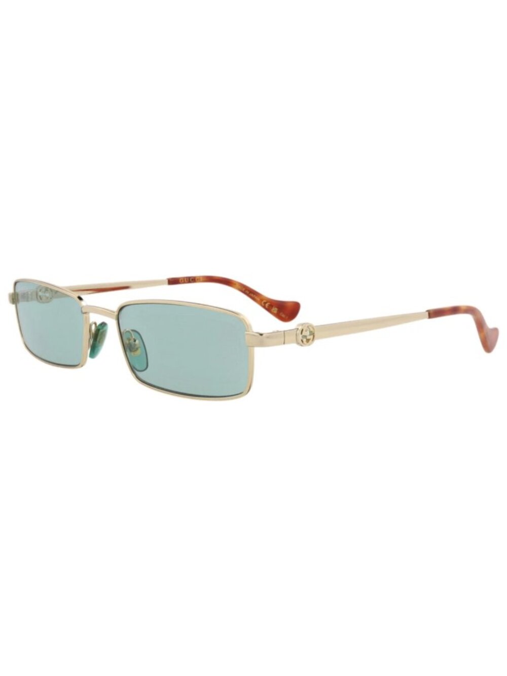New Gucci Women's Sunglasses Square Rectangle Metal Frame Gold Gold Green